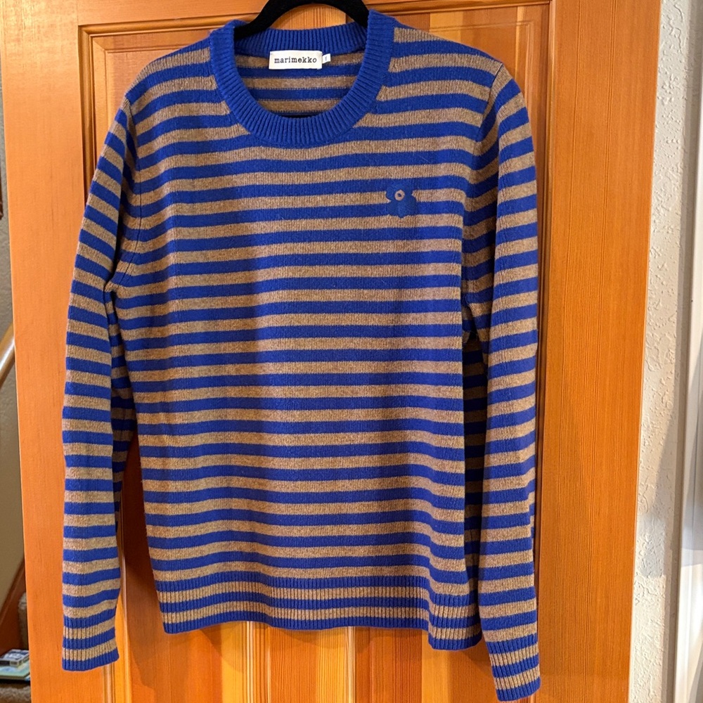 Marimekko Blue and Tan Striped Sweater